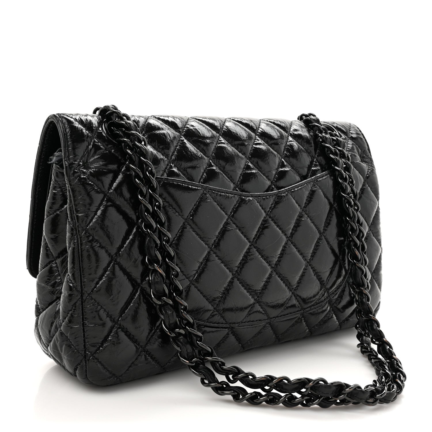 Chanel Shiny Crumpled Calfskin Quilted Medium Double Flap So Black 3 of 11