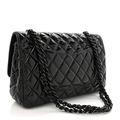 Chanel Shiny Crumpled Calfskin Quilted Medium Double Flap So Black 3 of 11