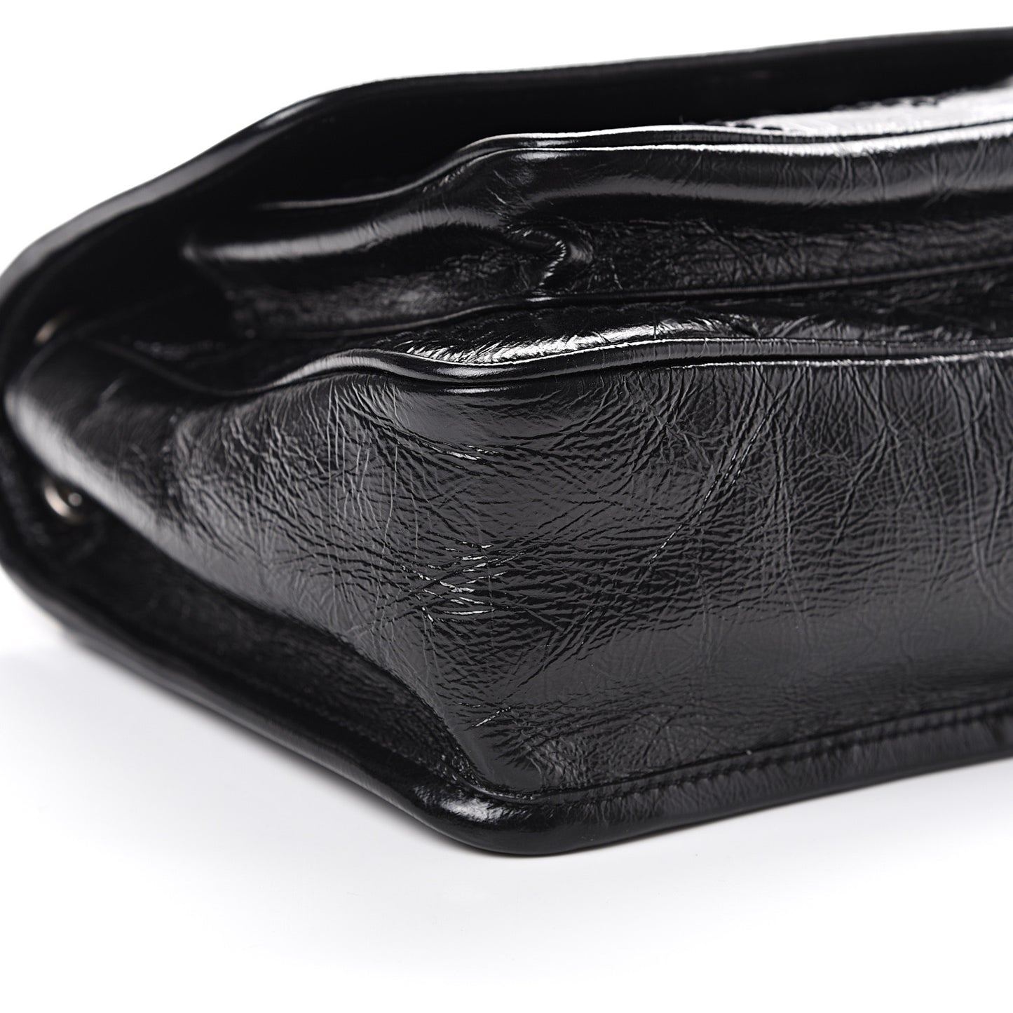 Crinkled Calfskin Matelasse Monogram Baby Niki Chain Satchel Black