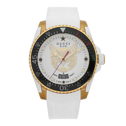 Gucci Stainless Steel Rubber 40mm Dive Feline Quartz Watch White 1 of 5