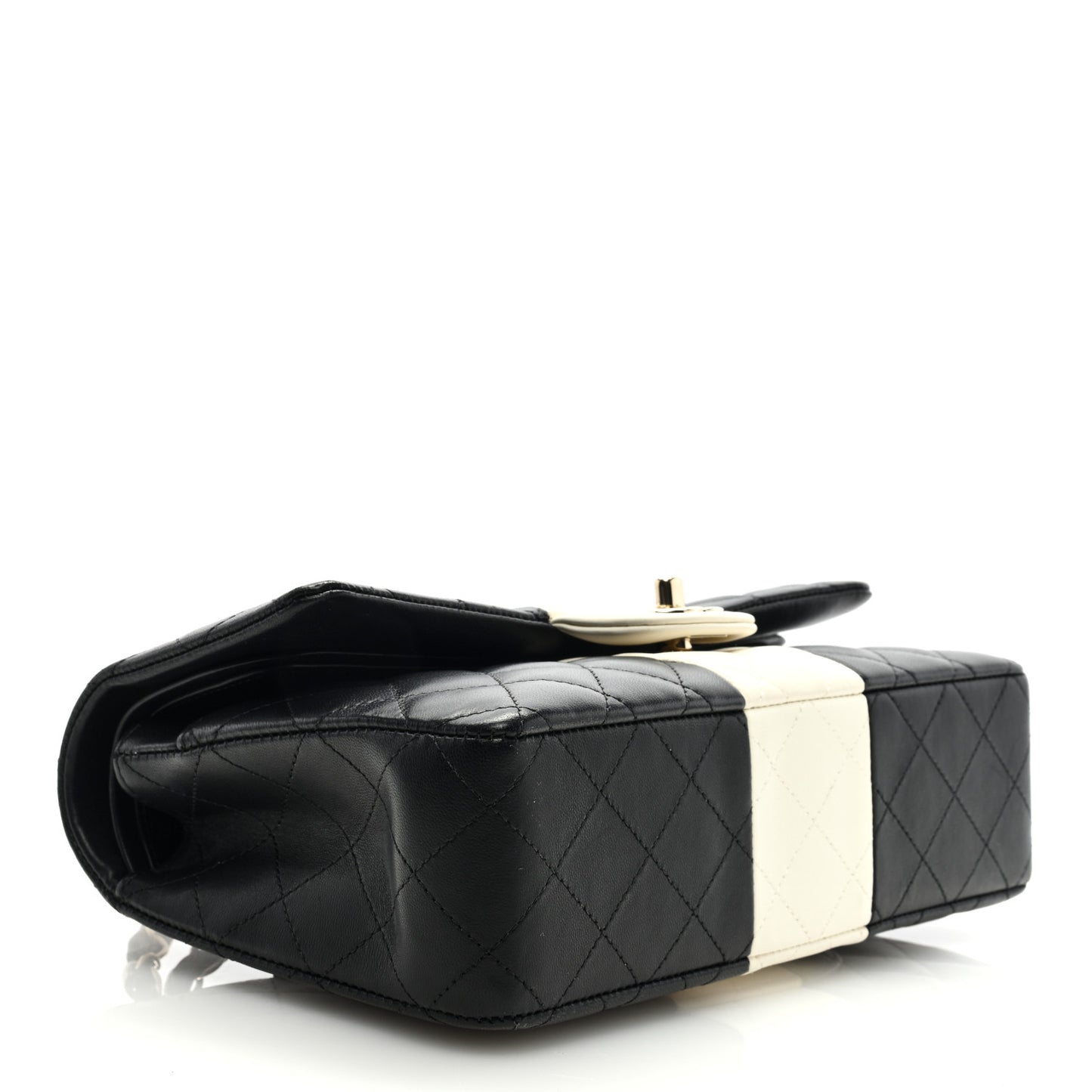 Lambskin Quilted Medium Double Flap Black White
