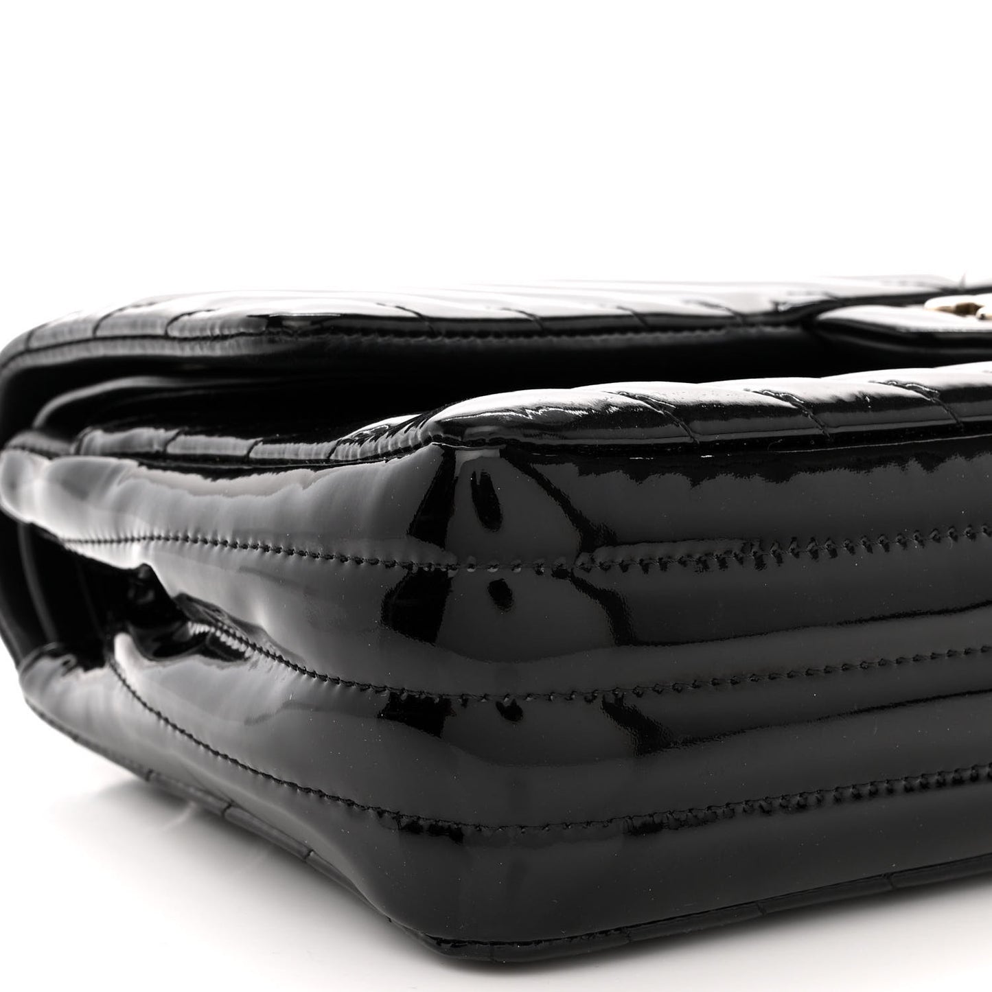 Patent Calfskin Chevron Quilted Small Double Flap Black