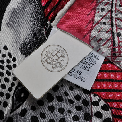 Hermes Silk Baobab Cat Pocket Square Scarf Rose Vif Prune Gris 8 of 8