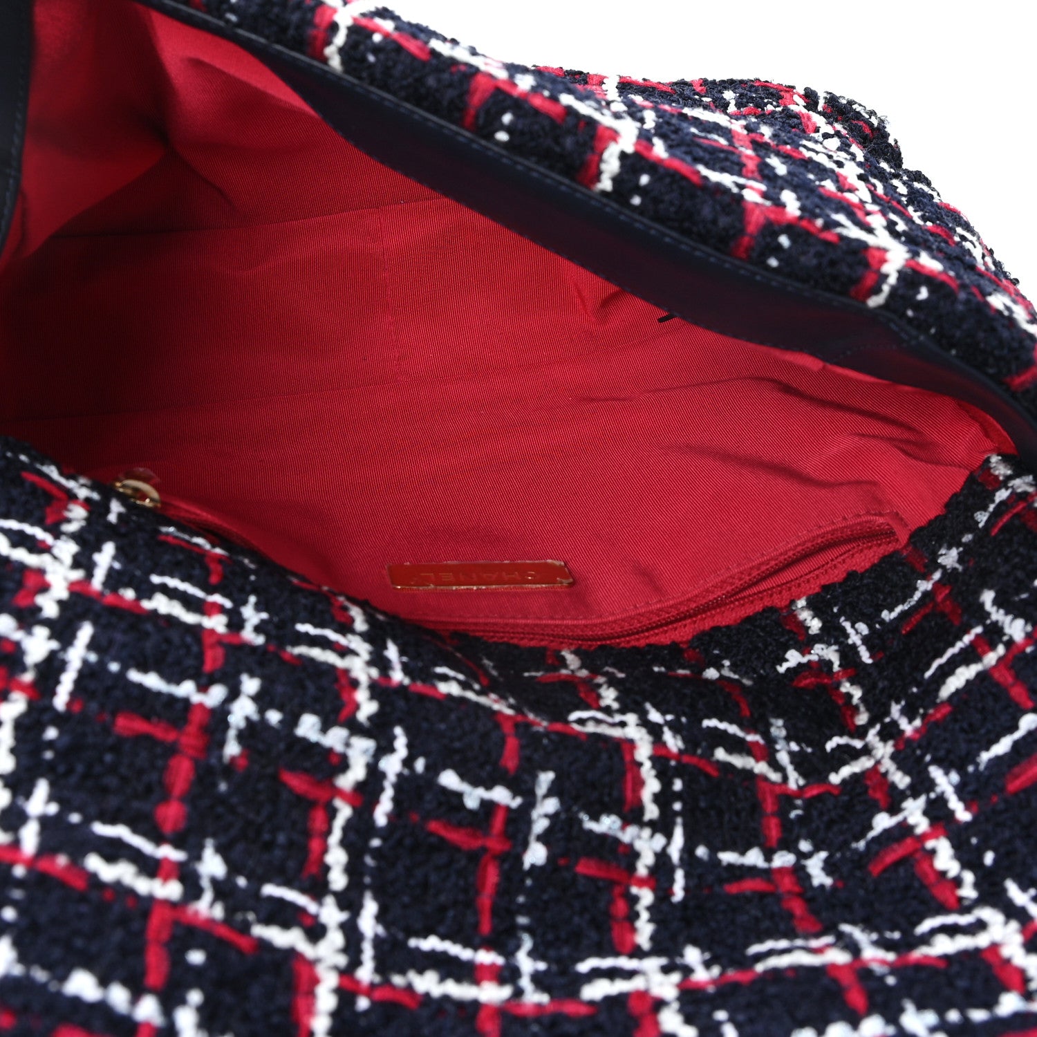 Chanel Tweed Quilted Large Chanel 19 Flap Navy Blue White Red 5 of 12