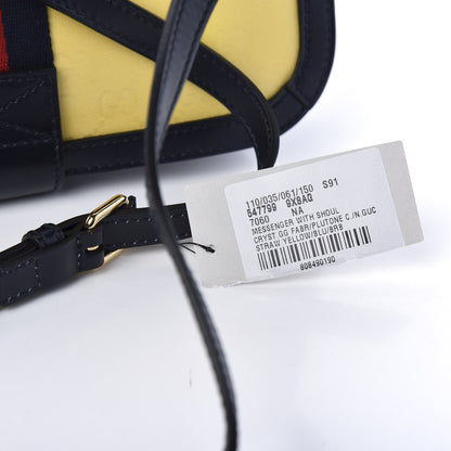 Gucci Crystal Monogram Plutone Calfskin Web Ophidia Flap Messenger Bag Straw Yellow Blue 12 of 15