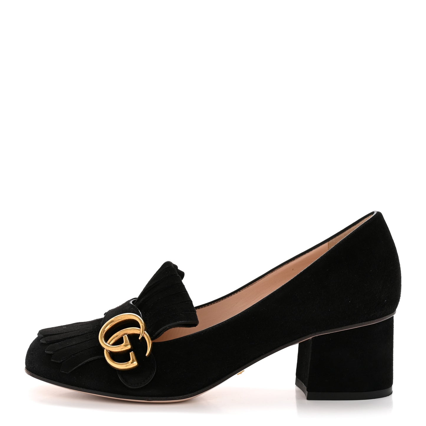 Kid Scamosciato GG Marmont Fringe 50mm Loafer Pumps 37.5 Black