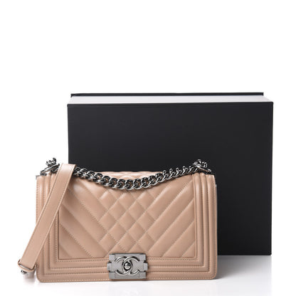 Chanel Calfskin Chevron Quilted Medium Boy Flap Beige 11 of 11