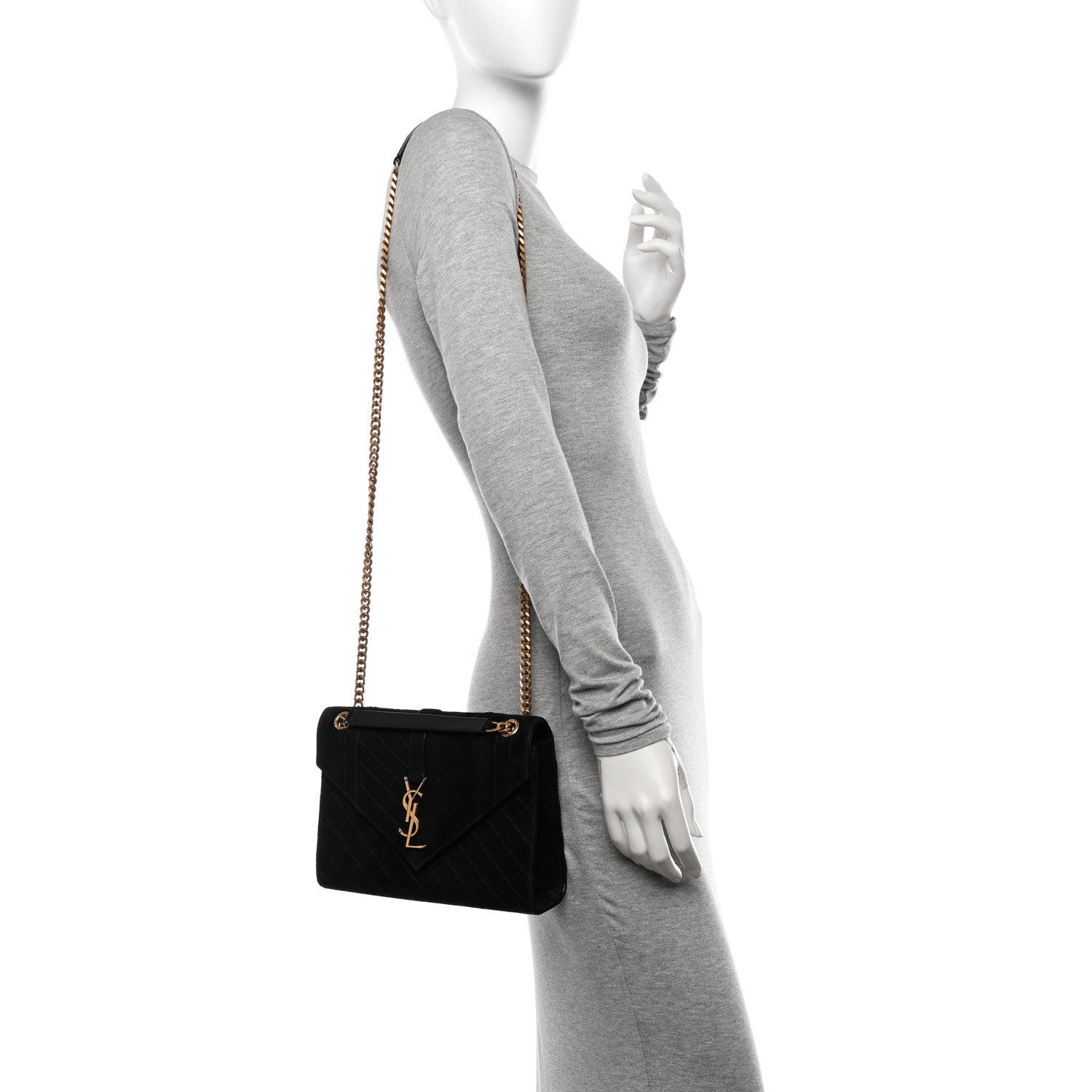 Saint Laurent Suede Mixed Matelasse Triquilt Medium Monogram Satchel  Black 3 of 10