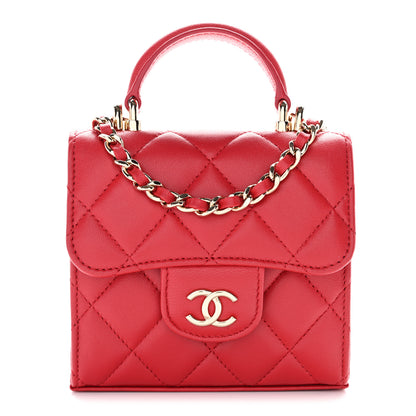 Chanel Lambskin Quilted Top Handle Flap Clutch With Chain Red 1 of 11