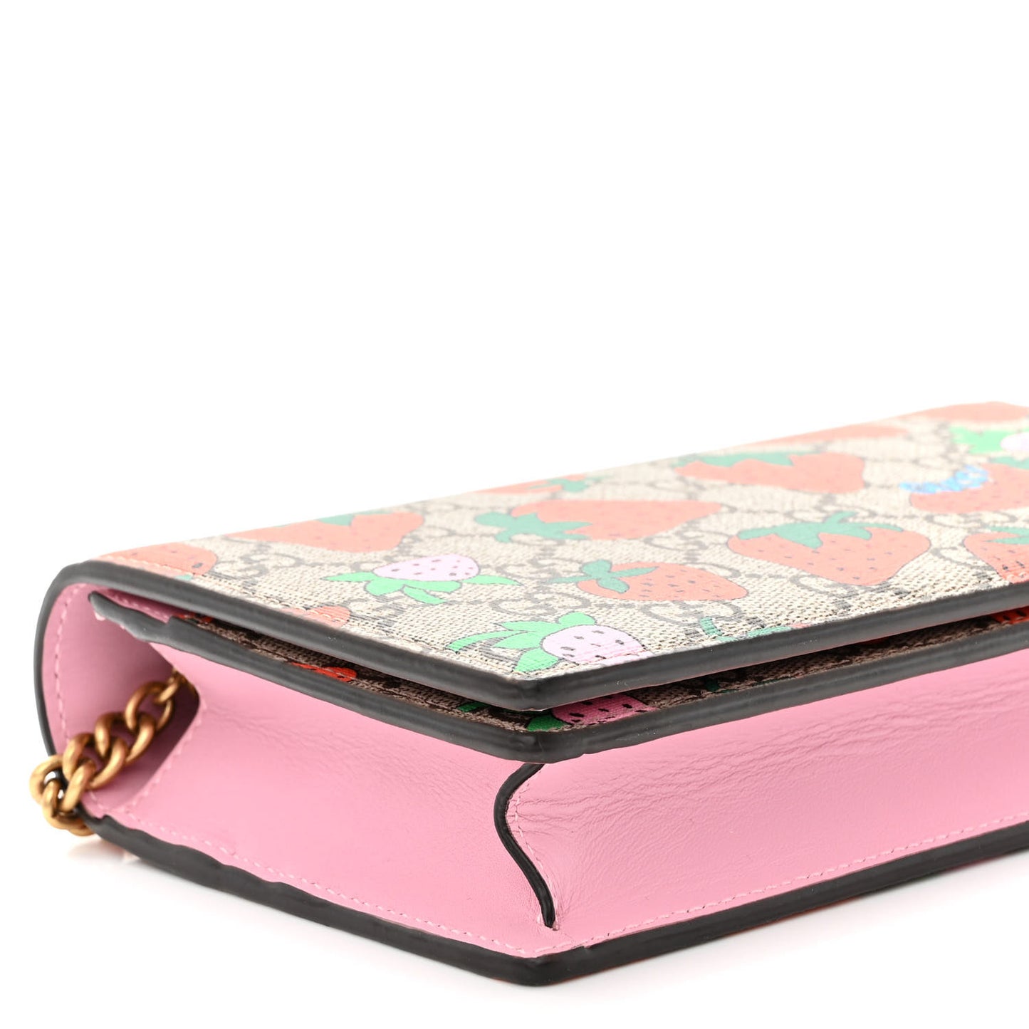 GG Supreme Monogram Strawberry Chain Wallet