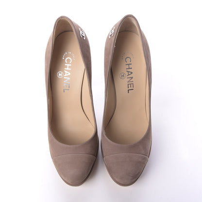Chanel Suede CC Cap Toe Pumps 37.5 Beige 6 of 13