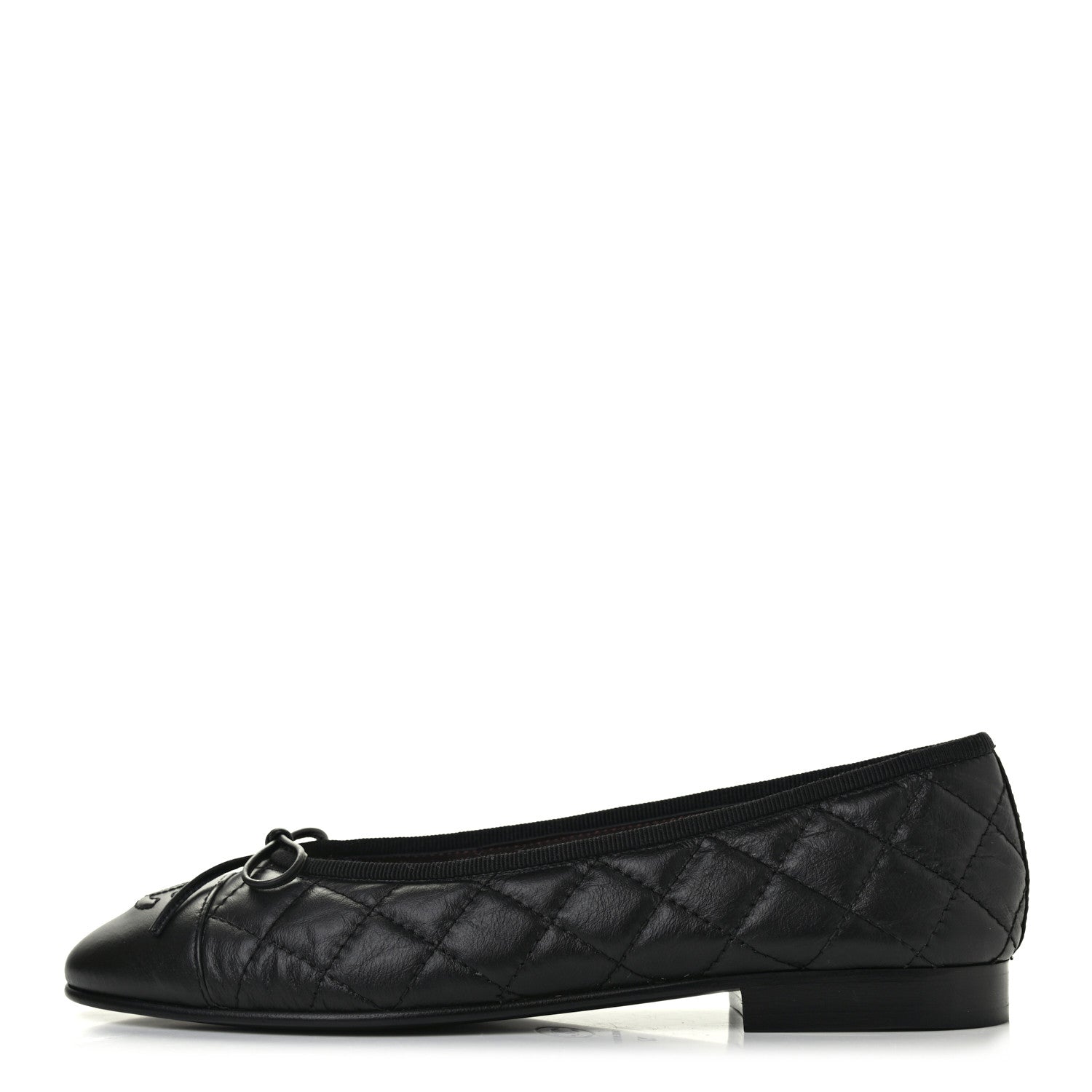 Chanel Aged Calfskin Quilted CC Cap Toe Ballerina Flats 37 Black 1 of 8