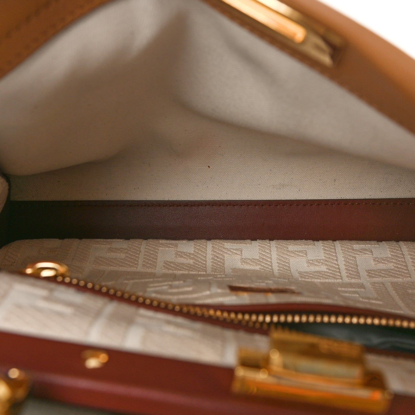 Vitello Seta Canvas FF Embroidered Medium Peekaboo Iconic Satchel Miele