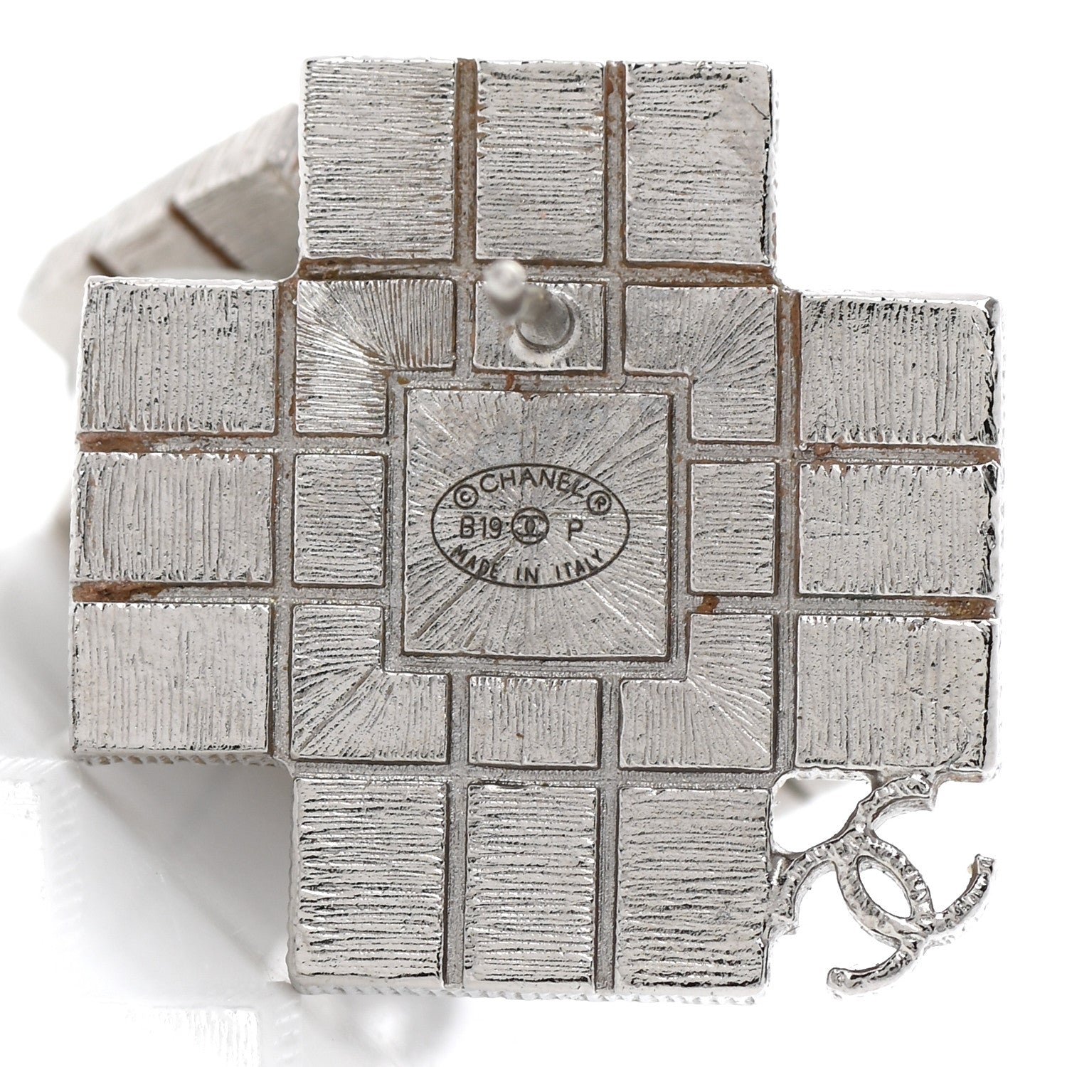 Chanel Baguette Crystal CC Earrings Silver Black 4 of 5