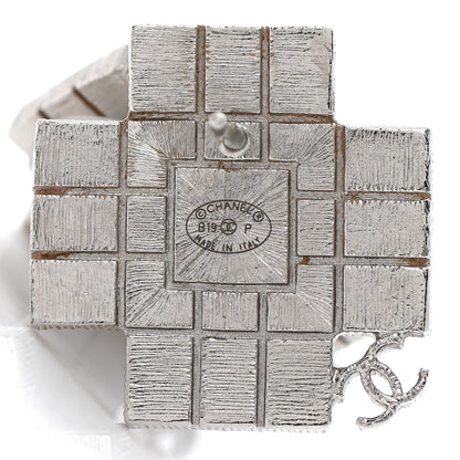 Chanel Baguette Crystal CC Earrings Silver Black 4 of 5