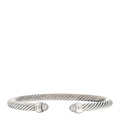 David Yurman Sterling Silver Pave Diamond 5mm Cable Classics Bracelet 1 of 3