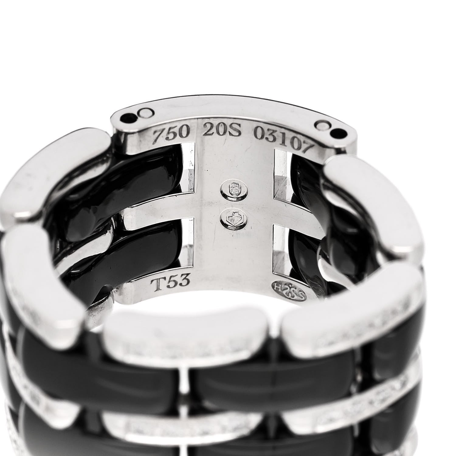Chanel 18K White Gold Ceramic Diamond Large Ultra Ring 53 6.25 Black 5 of 5