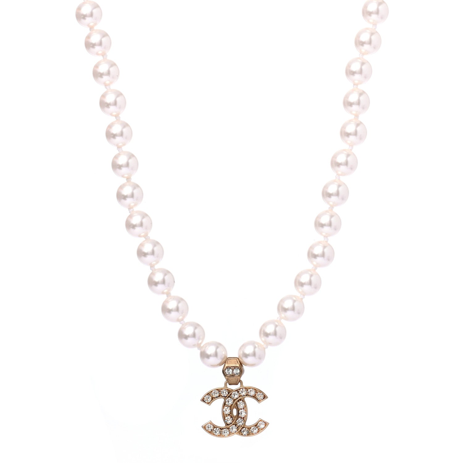 Chanel Pearl Crystal CC Short Necklace Gold 1 of 4