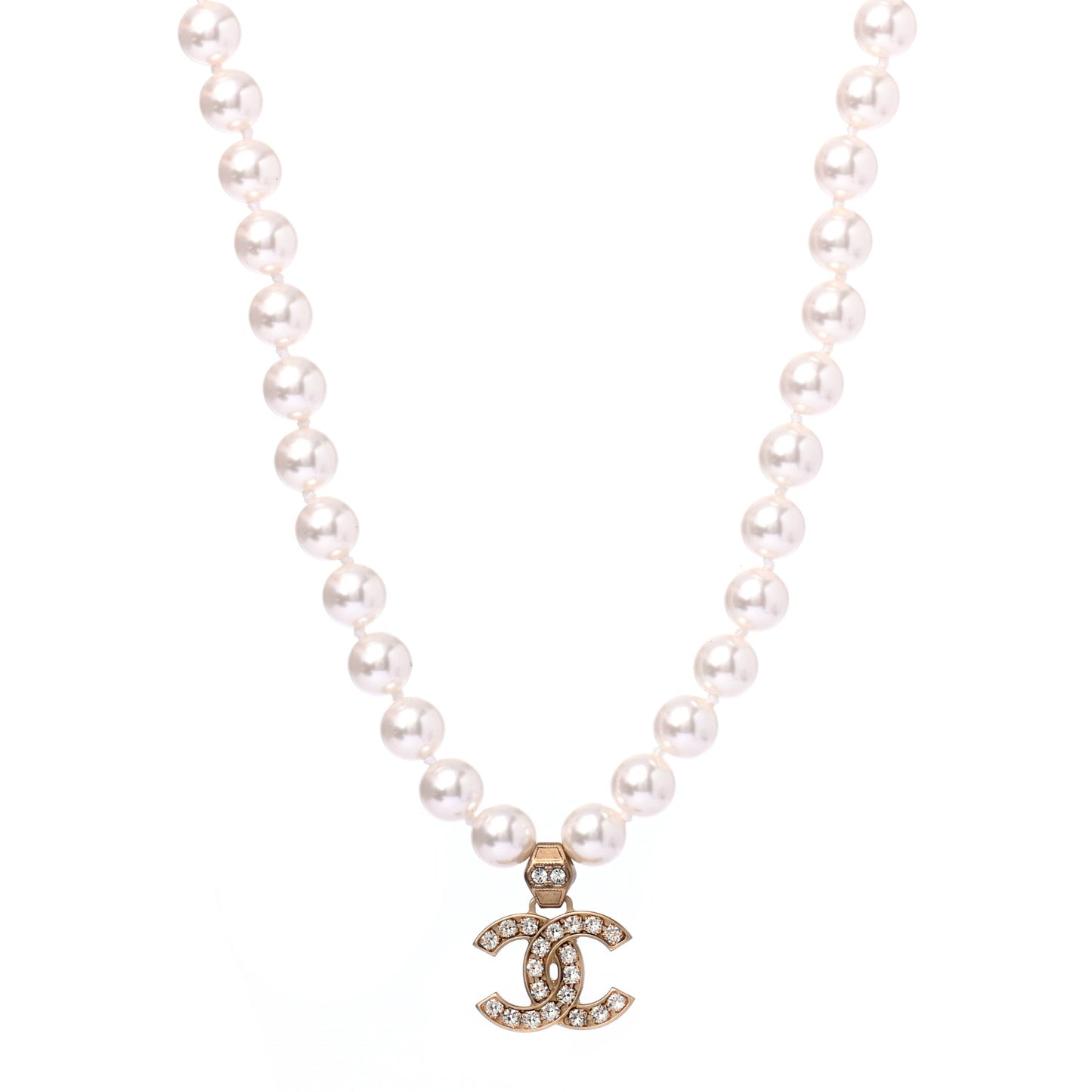 Pearl Crystal CC Short Necklace Gold