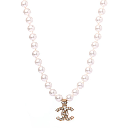 Chanel Pearl Crystal CC Short Necklace Gold 1 of 4