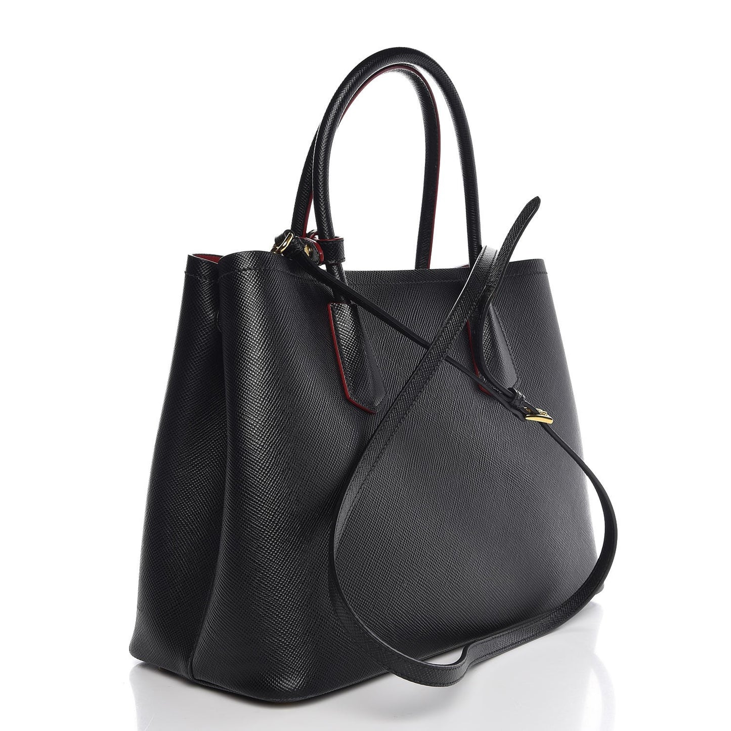 Saffiano Cuir Medium Double Bag Black Ciliegia