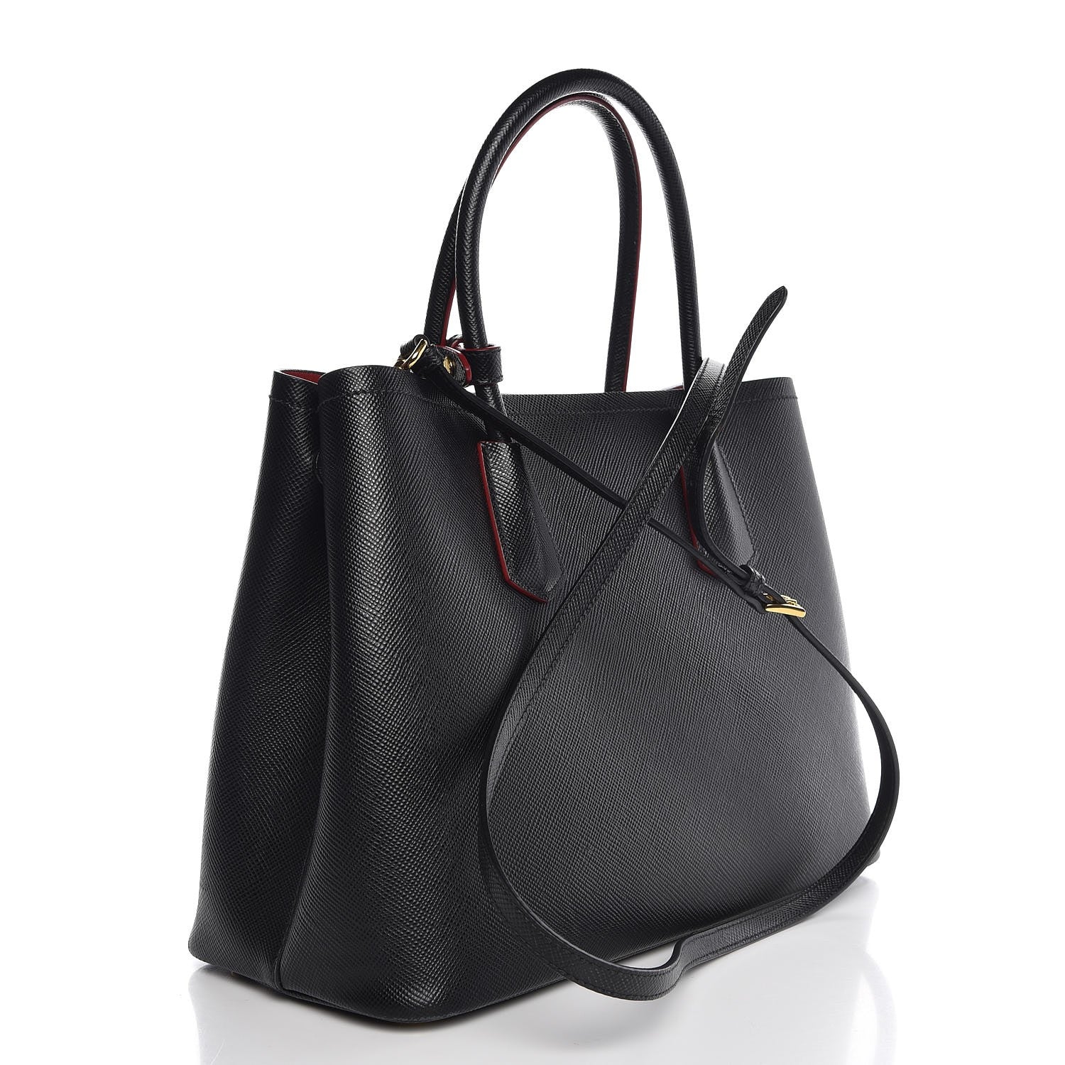 Prada Saffiano Cuir Medium Double Bag Black Ciliegia 3 of 9