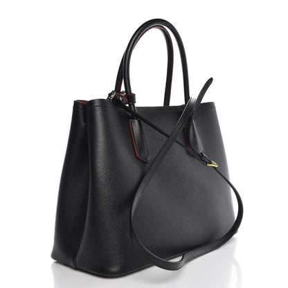 Prada Saffiano Cuir Medium Double Bag Black Ciliegia 3 of 9
