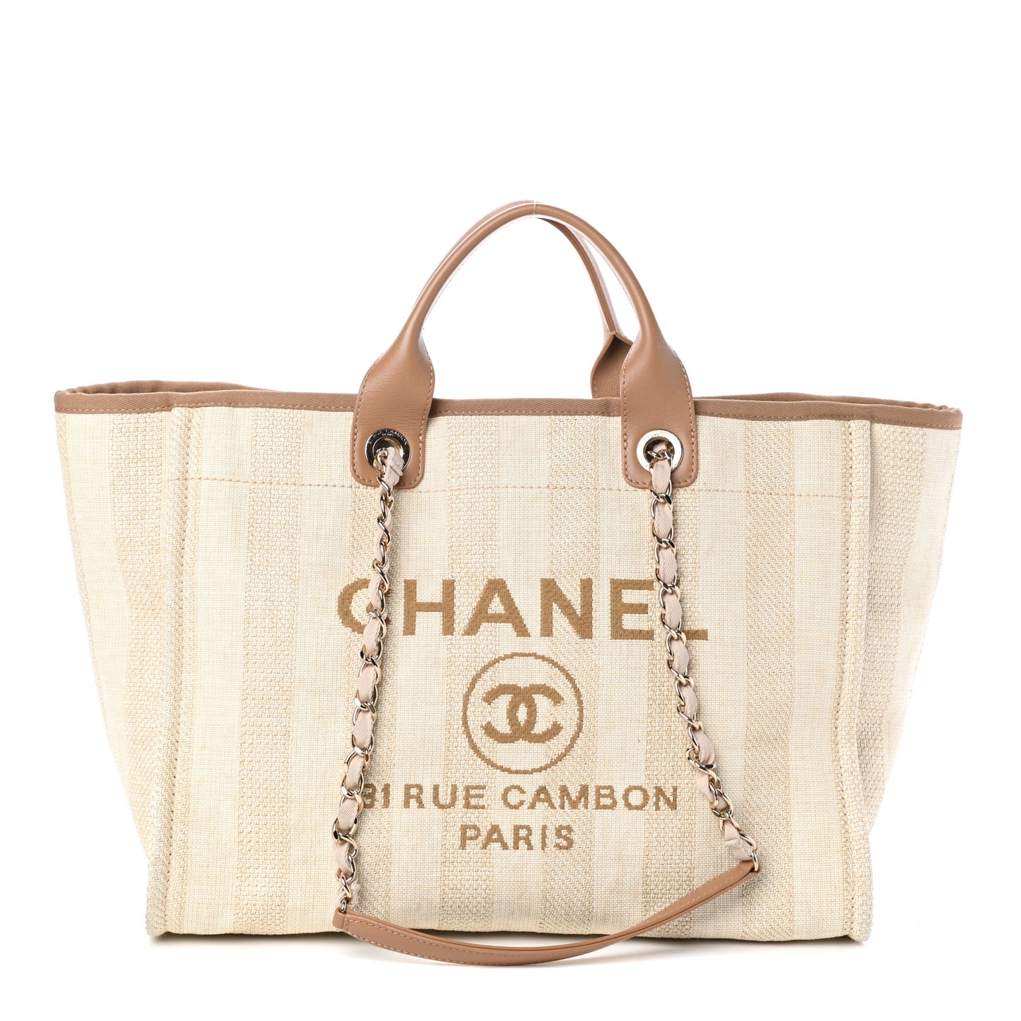 Mixed Fibers Striped Medium Deauville Tote Beige