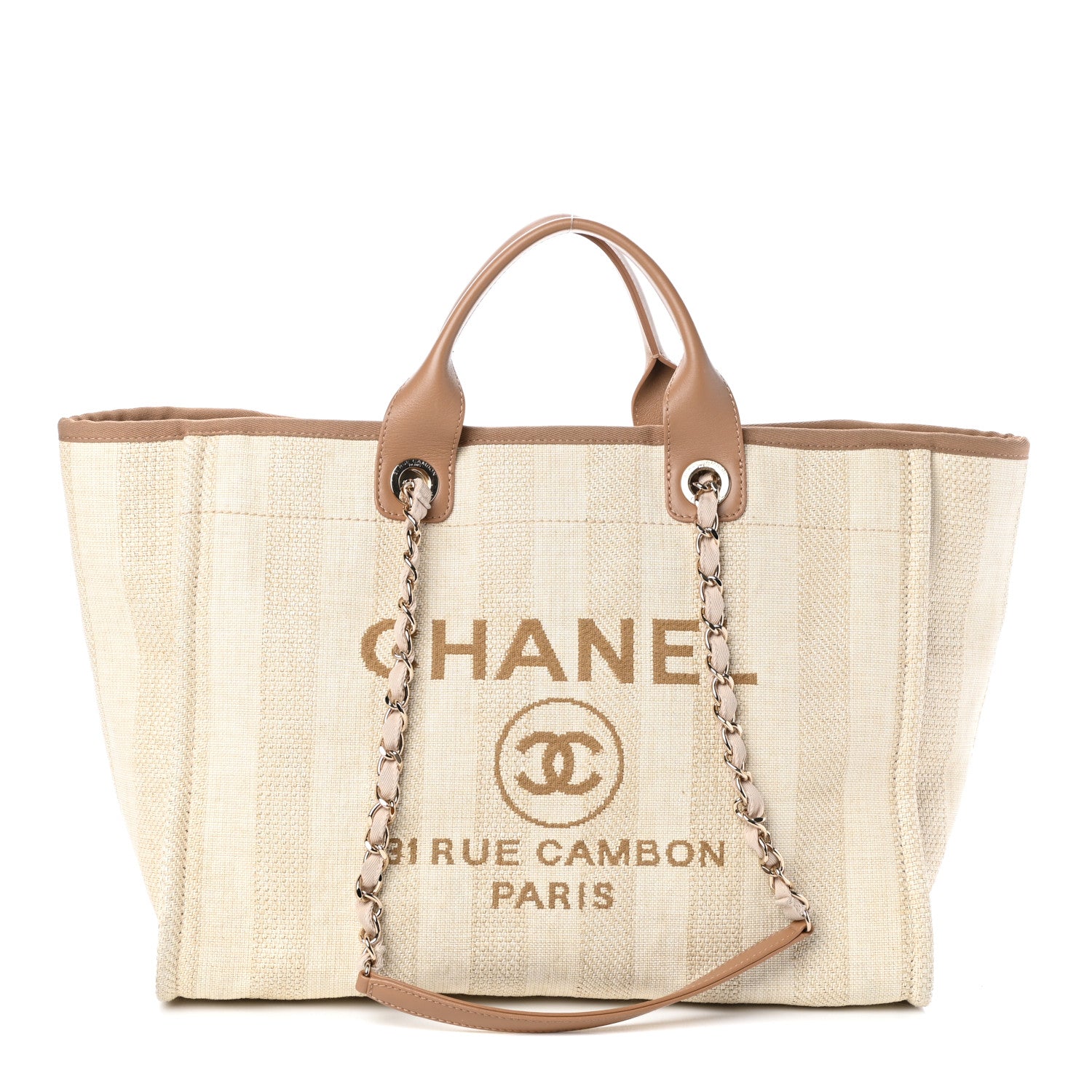 Chanel Mixed Fibers Striped Medium Deauville Tote Beige 1 of 10