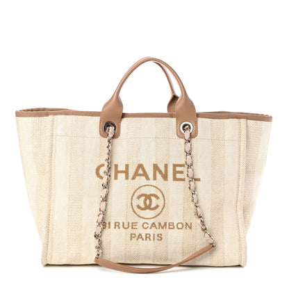 Chanel Mixed Fibers Striped Medium Deauville Tote Beige 1 of 10