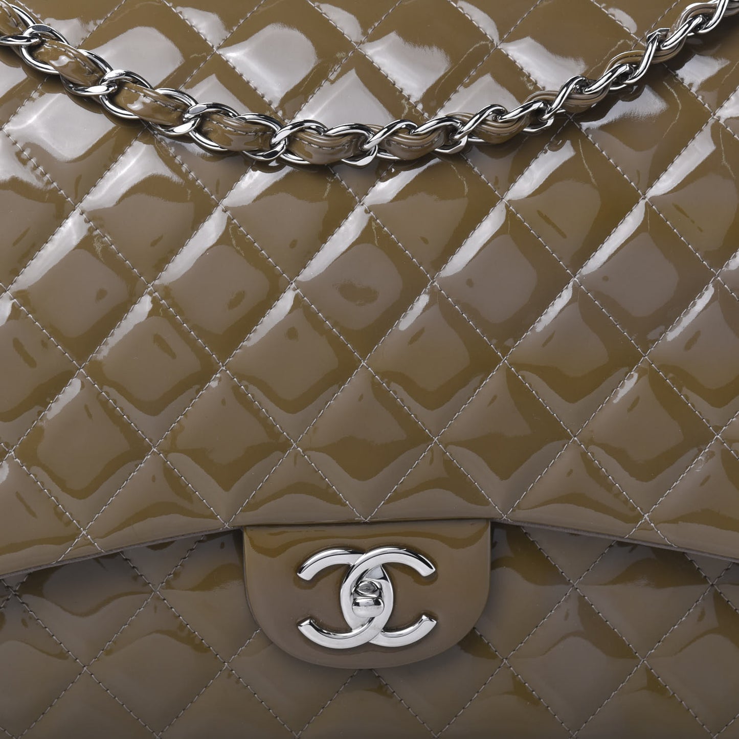 Patent Calfskin Quilted Maxi Double Flap Grey