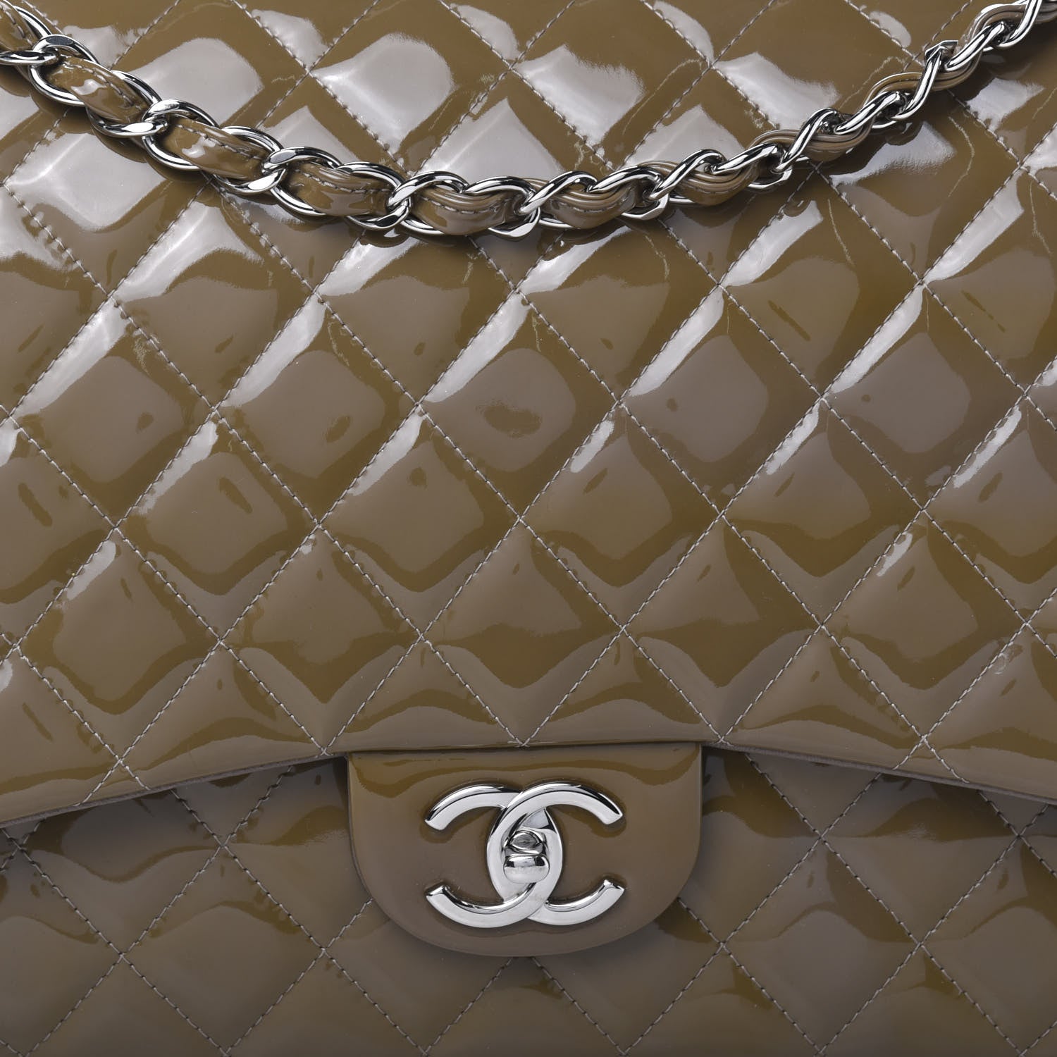 Chanel Patent Calfskin Quilted Maxi Double Flap Grey 12 of 12