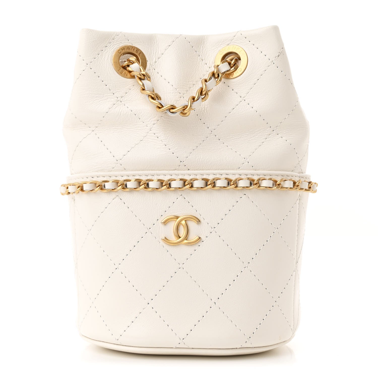 Chanel Shiny Lambskin Quilted Nauticoco Bucket Bag White 1 of 10