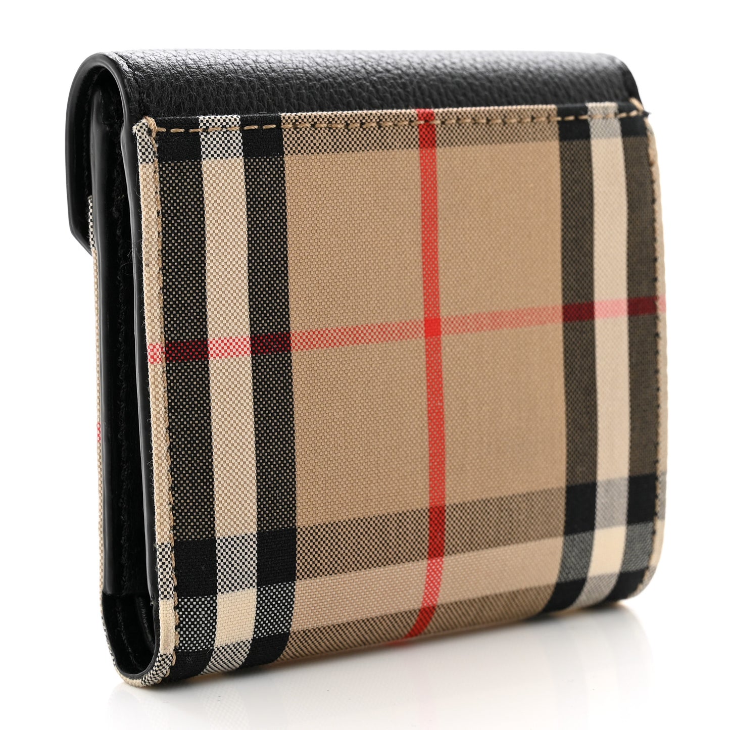 Grainy Calfskin Vintage Check Lila Tri-Fold Wallet Black