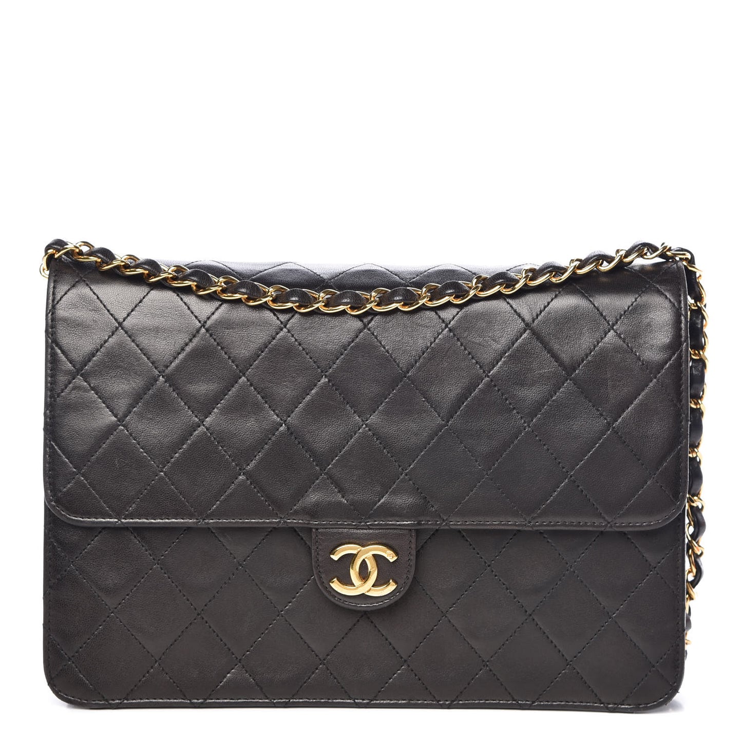 Lambskin Quilted Medium Single Flap Black