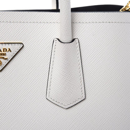 Prada Saffiano Cuir Small Double Bag White Black 12 of 15