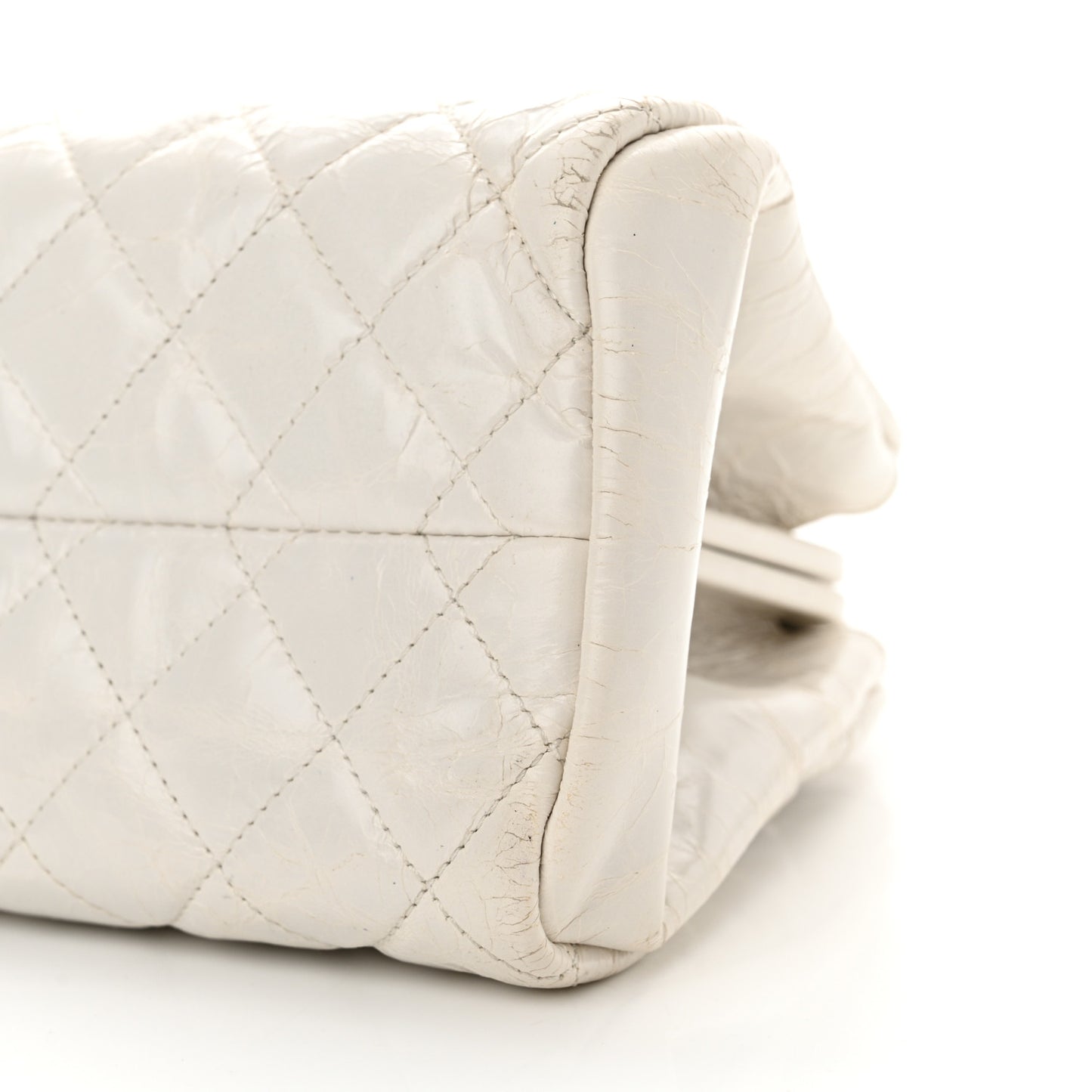 Glazed Calfskin Quilted Medium Just Mademoiselle Bowling Bag White