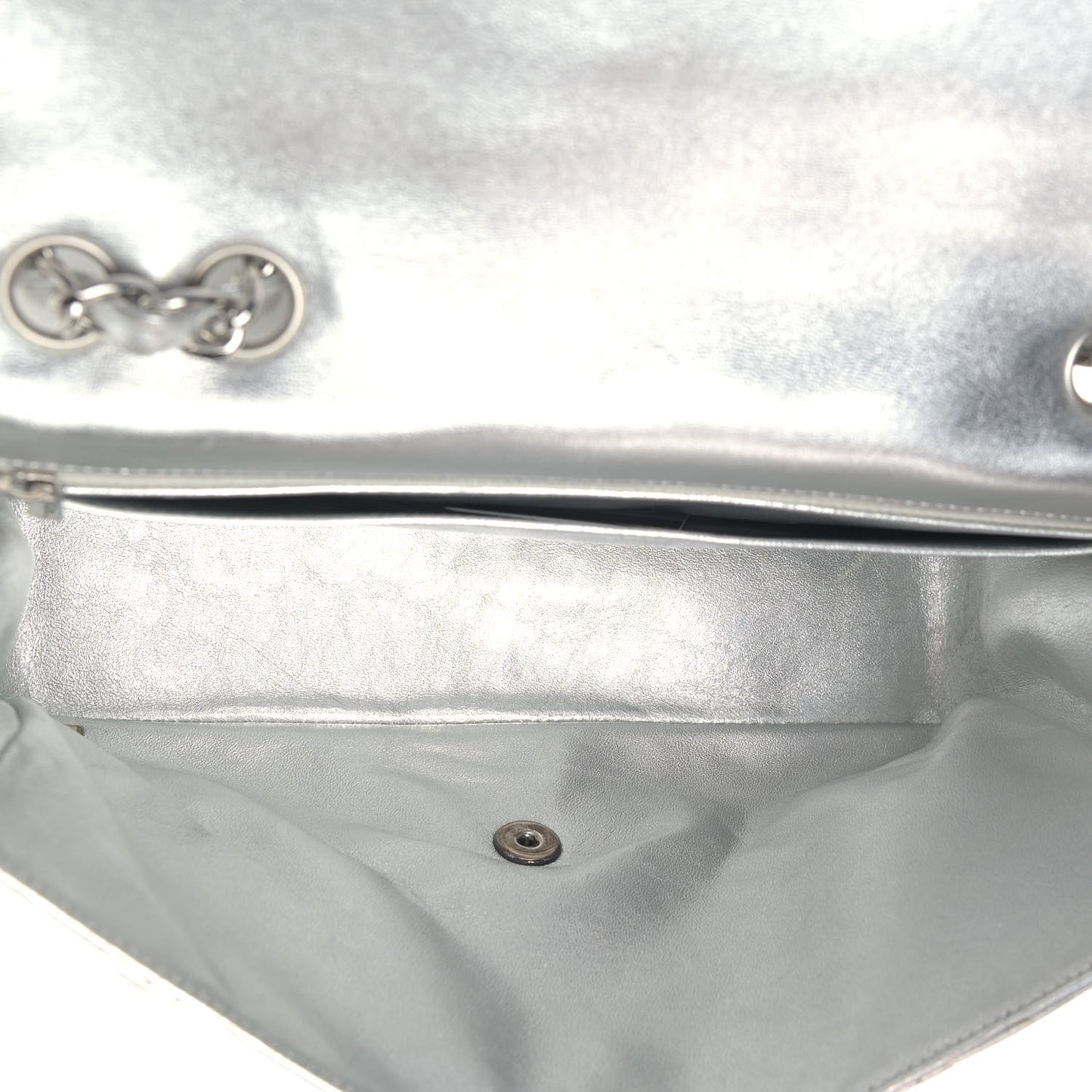 Metallic Lambskin Quilted Jumbo Single Flap Silver