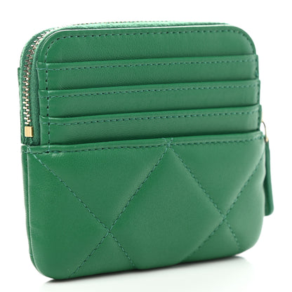 Chanel Lambskin Quilted Chanel 19 Zip Card Holder Wallet Green 3 of 8