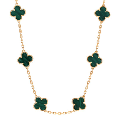 Van Cleef & Arpels 18K Yellow Gold Malachite 10 Motifs Vintage Alhambra Necklace 1 of 5