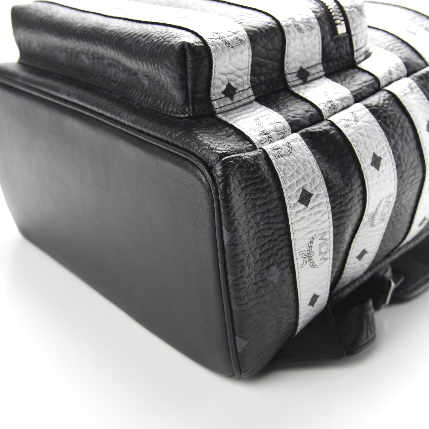 MCM Metallic Visetos Striped Medium Stark Backpack Silver Black 8 of 10