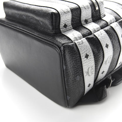 MCM Metallic Visetos Striped Medium Stark Backpack Silver Black 8 of 10