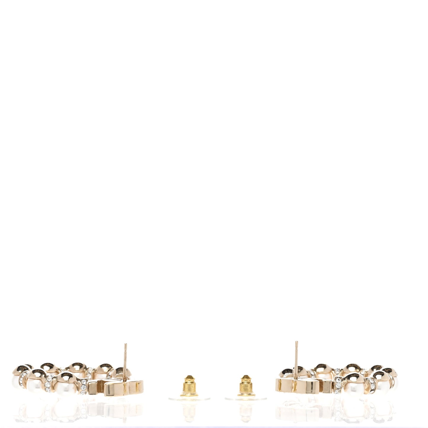 Crystal Pearl CC Hoop Earrings Gold Pearly White