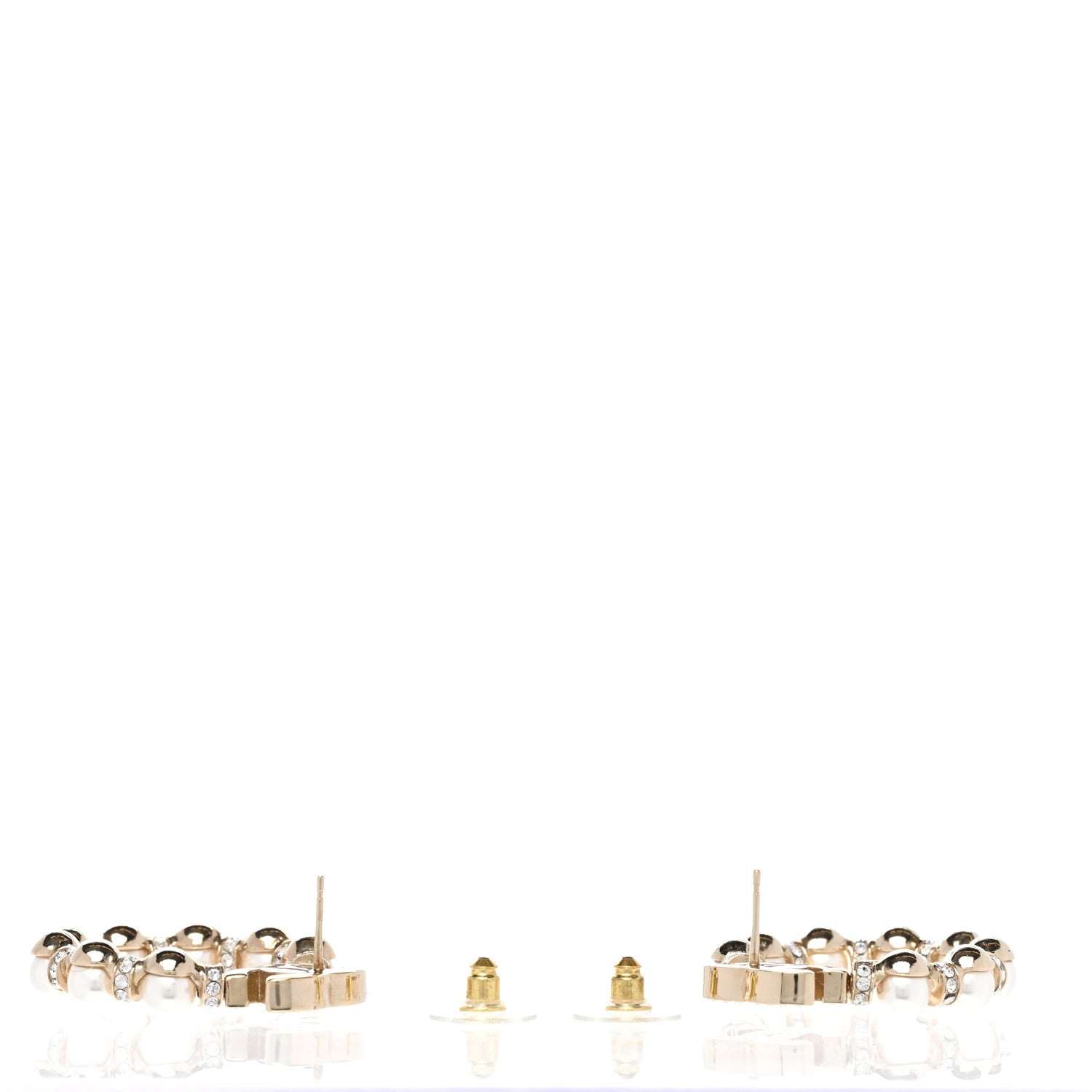 Chanel Crystal Pearl CC Hoop Earrings Gold Pearly White 3 of 4