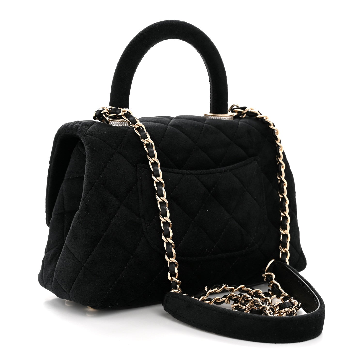 Chanel Velvet Crystal Quilted Extra Mini Coco Handle Flap Black 3 of 11