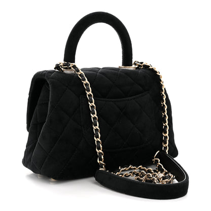 Chanel Velvet Crystal Quilted Extra Mini Coco Handle Flap Black 3 of 11