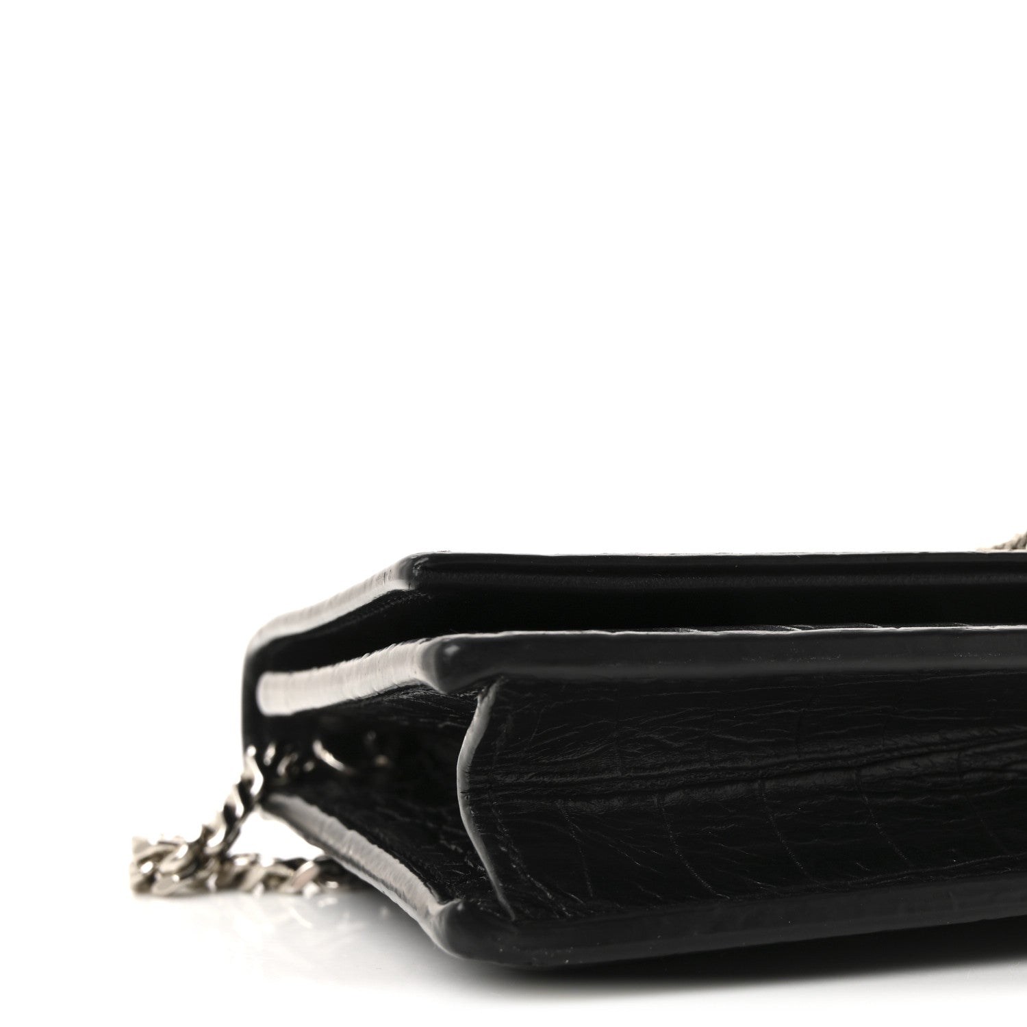 Saint Laurent Calfskin Crocodile Embossed Kate Monogram Tassel Chain Wallet Black Black 8 of 9