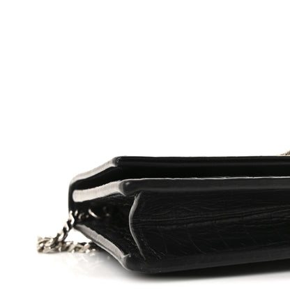 Saint Laurent Calfskin Crocodile Embossed Kate Monogram Tassel Chain Wallet Black Black 8 of 9