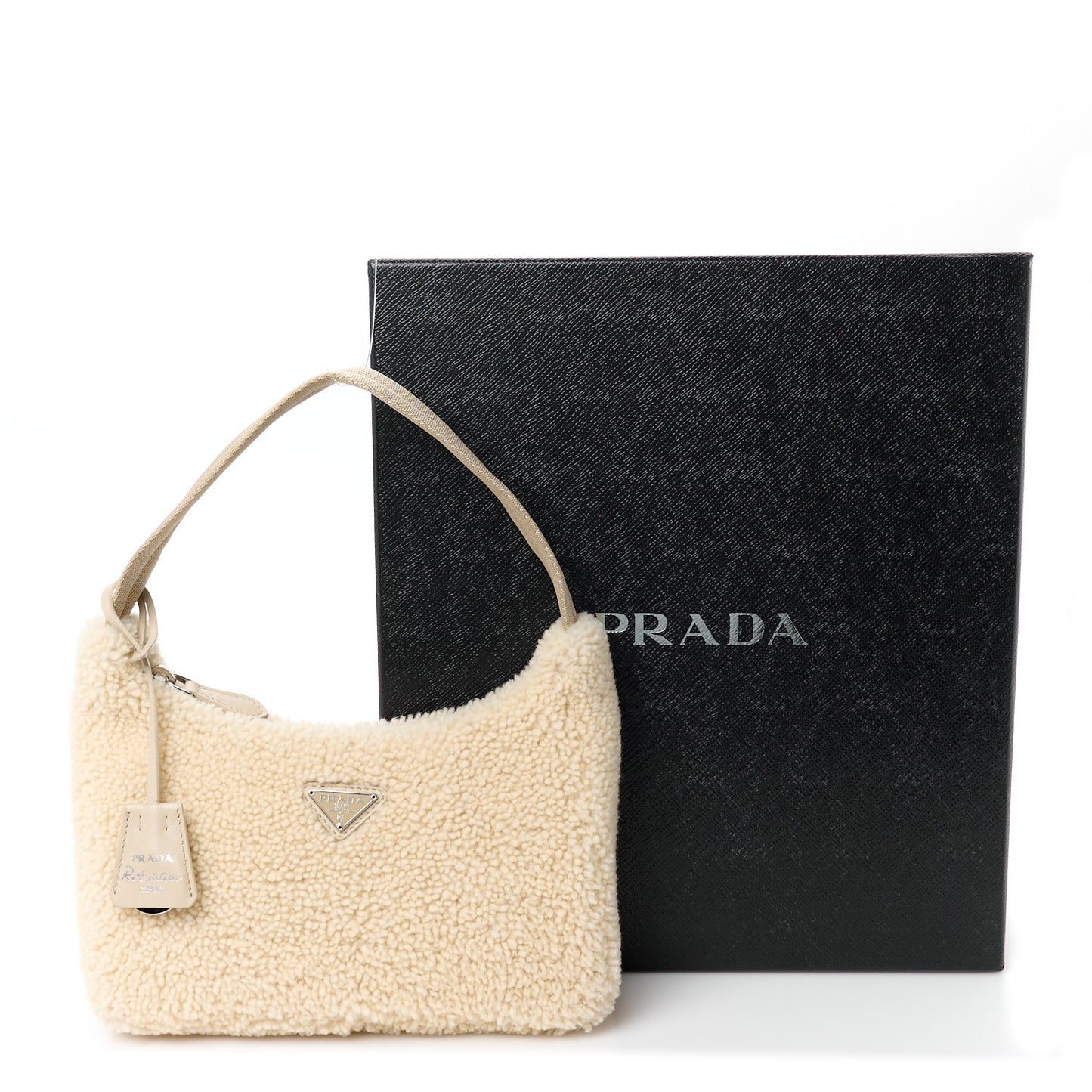 Shearling Mini Re-Edition 2000 Bag Ecru