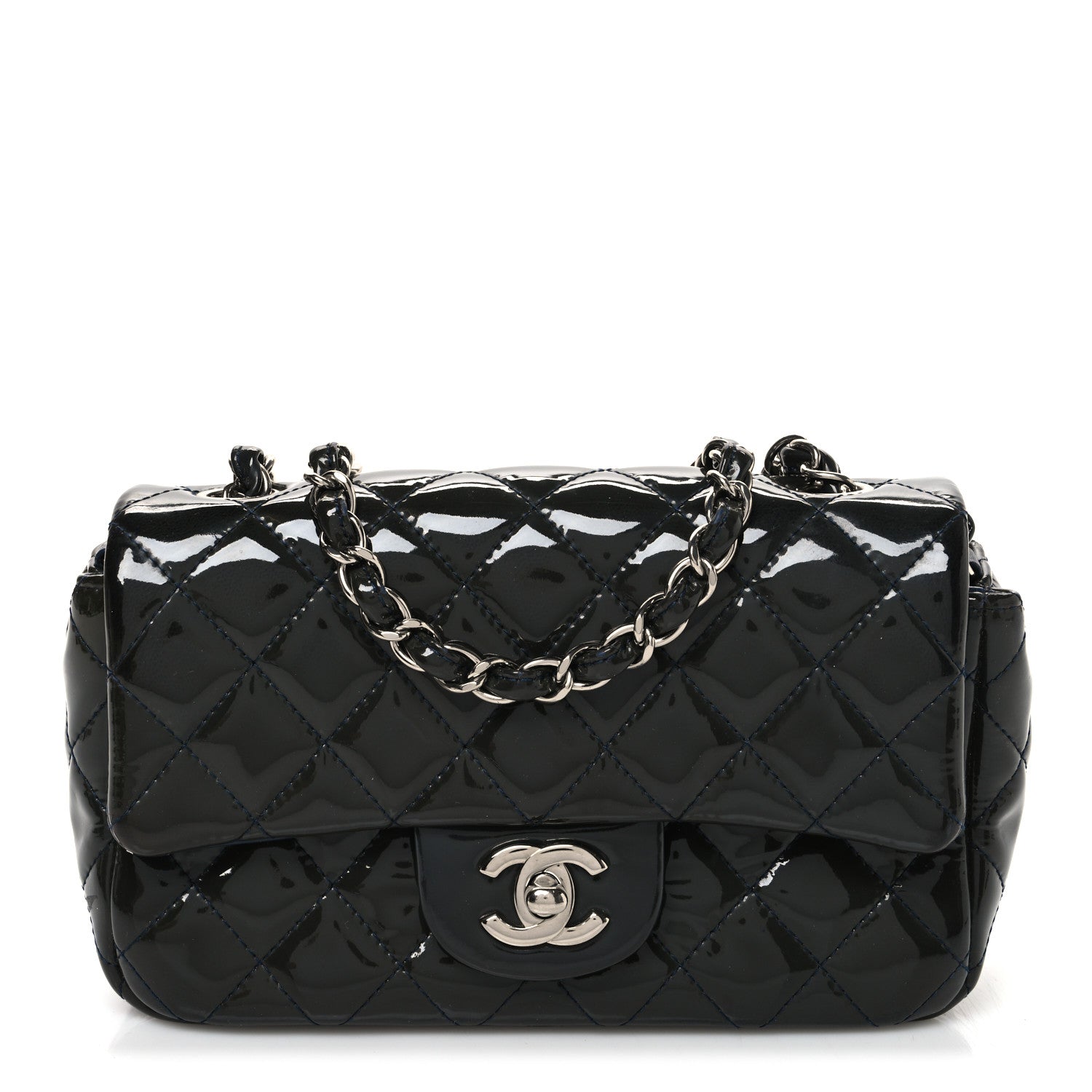 Chanel Patent Calfskin Quilted Mini Rectangular Flap Navy Blue 1 of 11
